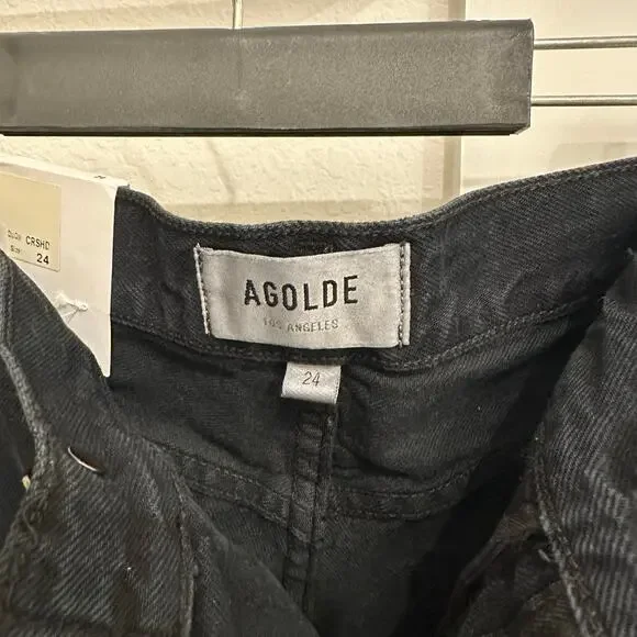 NWT Agolde Ellis Wide Leg Jeans in Crushed Black Size 24 - Picture 5 of 10